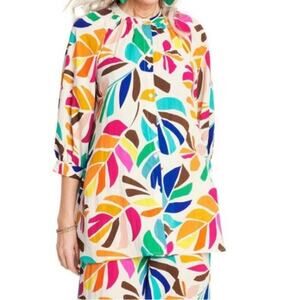 Tabitha Brown Tunic Top Cover Up Size XS Multicolored Print Button Front